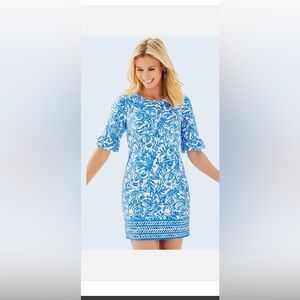Lilly Pulitzer Blue and White Fiesta Floral Shift Mini Dress size 4